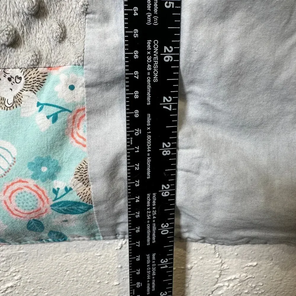 Handmade Baby Quilt 30 x 36 Hedgehog Floral Turquoise Pink Gray Original Gift